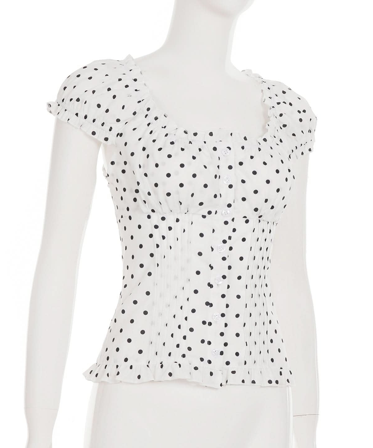 Darling White Polka Dot Puff Sleeve Blouse - Chic Button-Front Ruffle Top