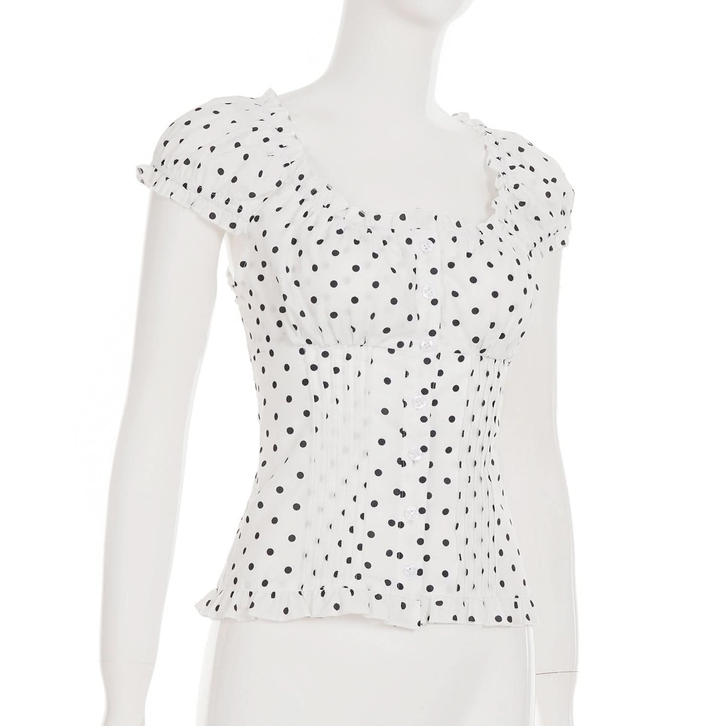 Darling White Polka Dot Puff Sleeve Blouse - Chic Button-Front Ruffle Top