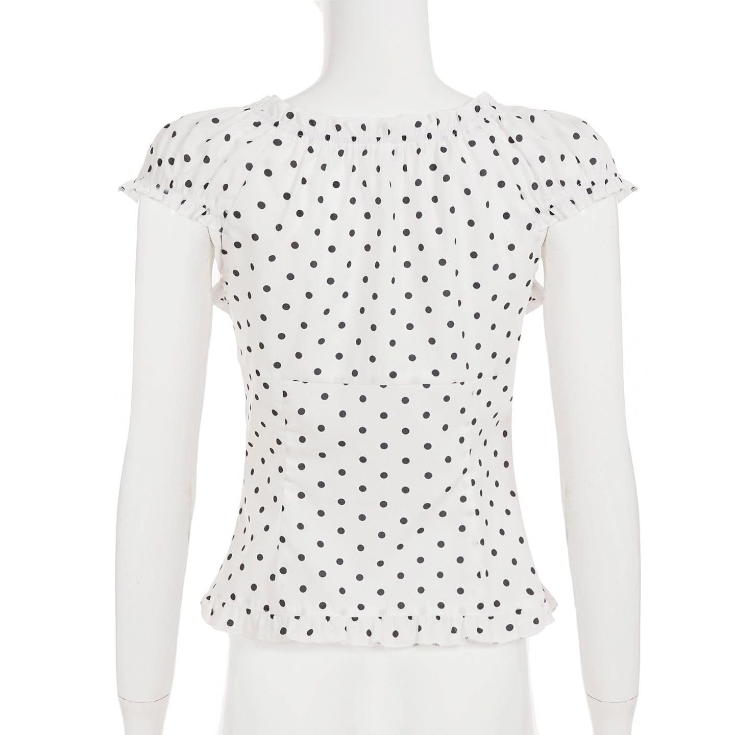 Darling White Polka Dot Puff Sleeve Blouse - Chic Button-Front Ruffle Top