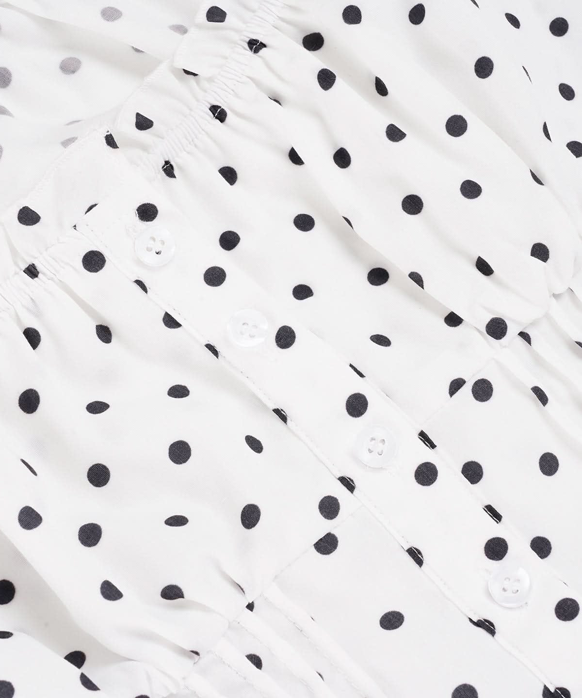Darling White Polka Dot Puff Sleeve Blouse - Chic Button-Front Ruffle Top