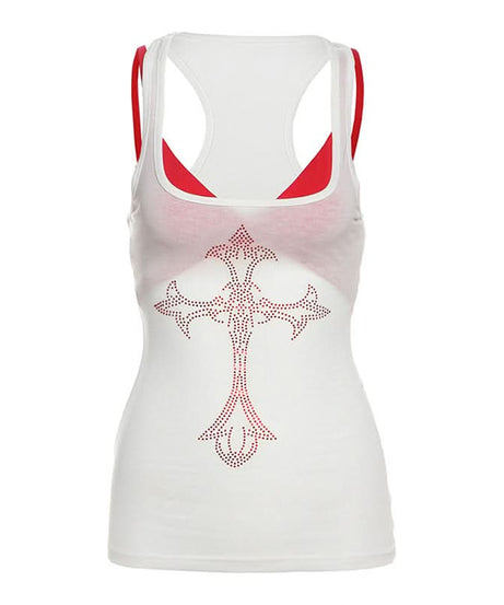 Edgy Rhinestone Cross Tank Top | Y2K Glam for Fall & Halloween Parties
