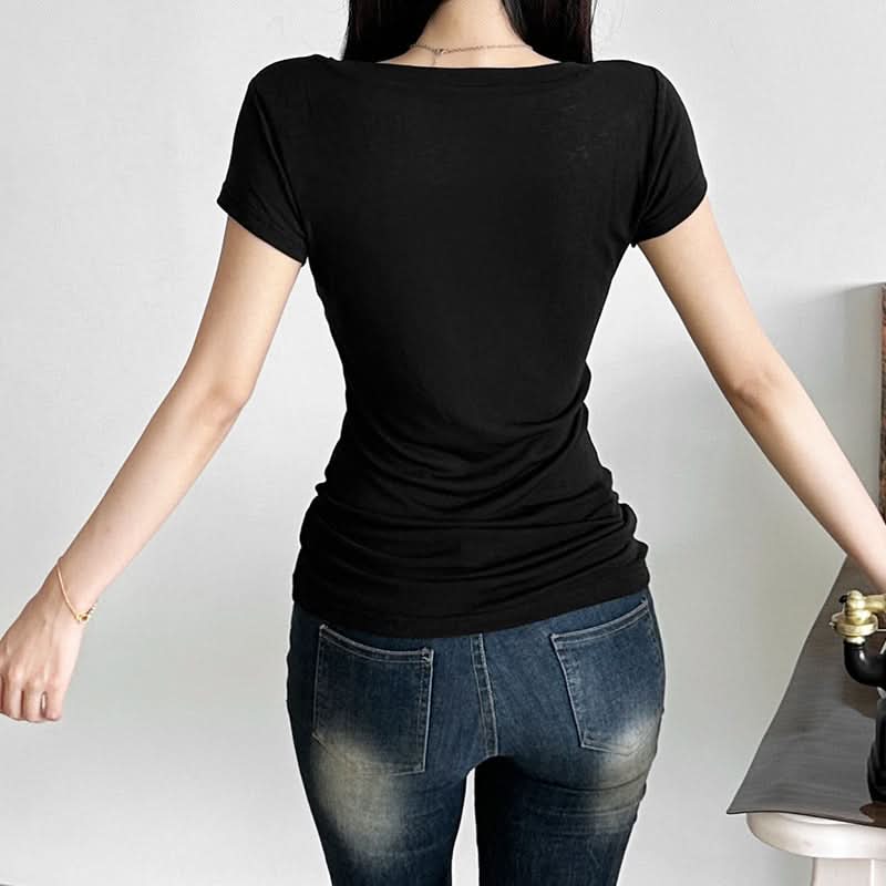 Edgy Chic Studded Cross V-Neck Top - Y2K Inspired Fall Fashion Essential