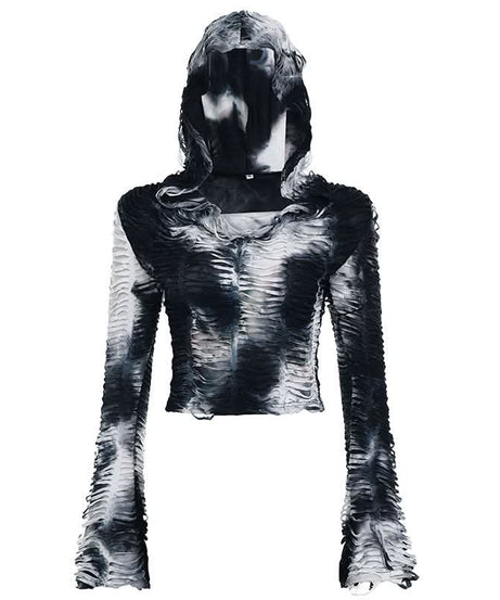 Edgy Grunge Tie-Dye Distressed Hooded Crop Top - Your Fall Fashion Statement
