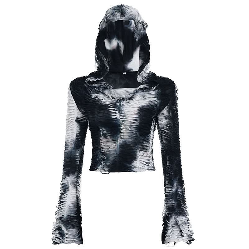 Edgy Grunge Tie-Dye Distressed Hooded Crop Top - Your Fall Fashion Statement