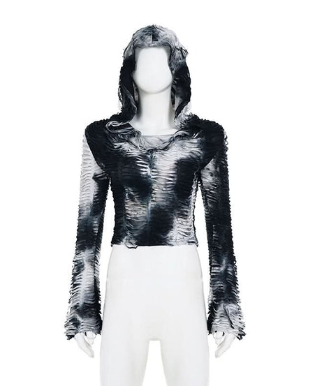 Edgy Grunge Tie-Dye Distressed Hooded Crop Top - Your Fall Fashion Statement