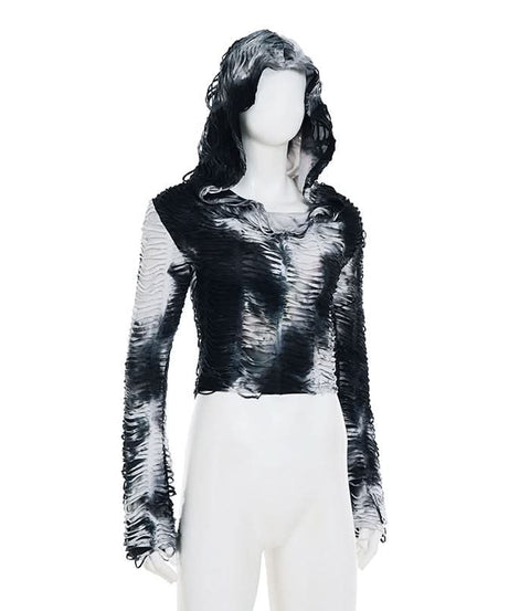 Edgy Grunge Tie-Dye Distressed Hooded Crop Top - Your Fall Fashion Statement