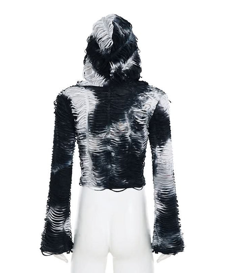 Edgy Grunge Tie-Dye Distressed Hooded Crop Top - Your Fall Fashion Statement