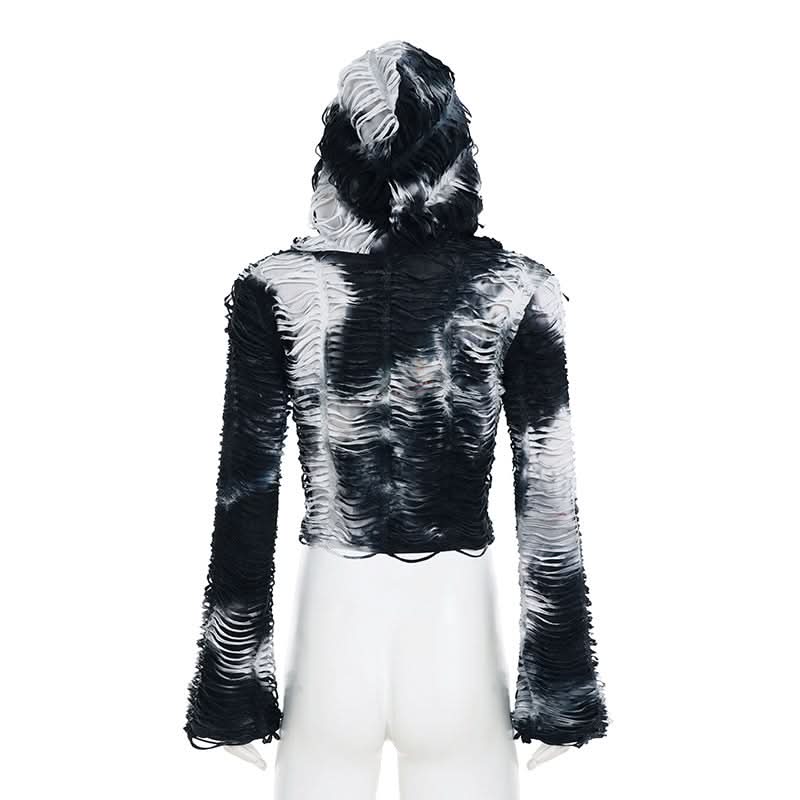 Edgy Grunge Tie-Dye Distressed Hooded Crop Top - Your Fall Fashion Statement