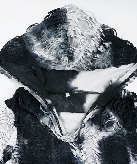 Edgy Grunge Tie-Dye Distressed Hooded Crop Top - Your Fall Fashion Statement