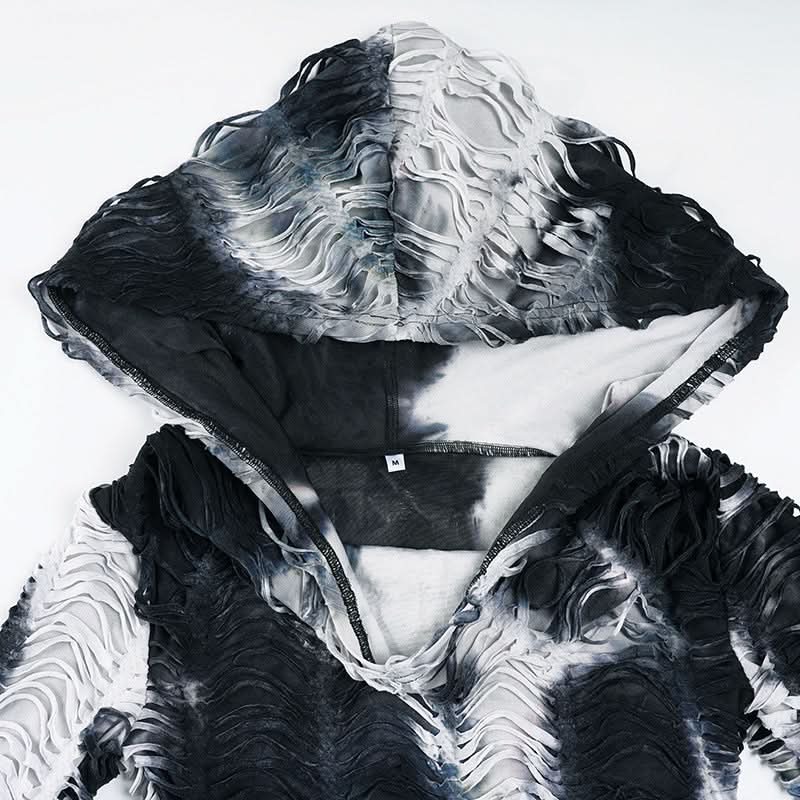Edgy Grunge Tie-Dye Distressed Hooded Crop Top - Your Fall Fashion Statement