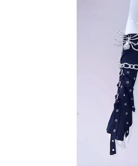 Gothic Spider Chain Halter Maxi Dress - Daring Halloween Party & Rave Attire