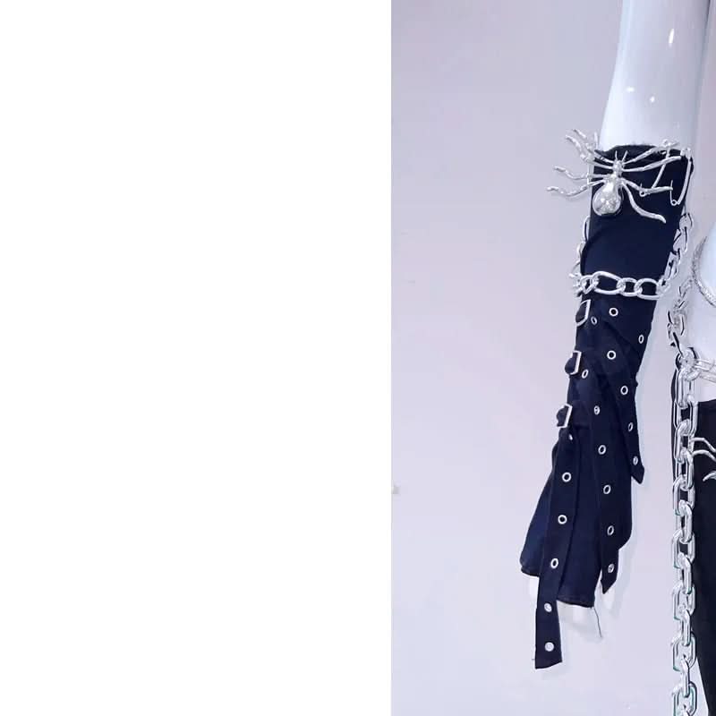 Gothic Spider Chain Halter Maxi Dress - Daring Halloween Party & Rave Attire