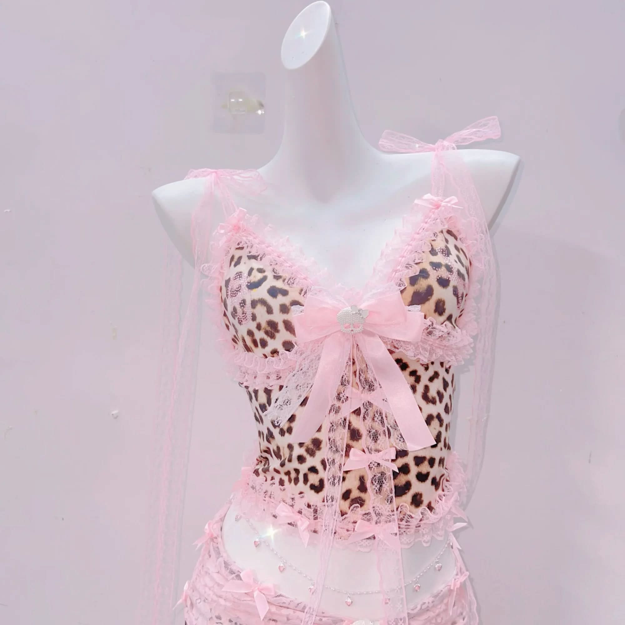 Flirty Coquette Leopard & Pink Lace Cami Shorts Set | Sweet Dreams & Spooky Chic