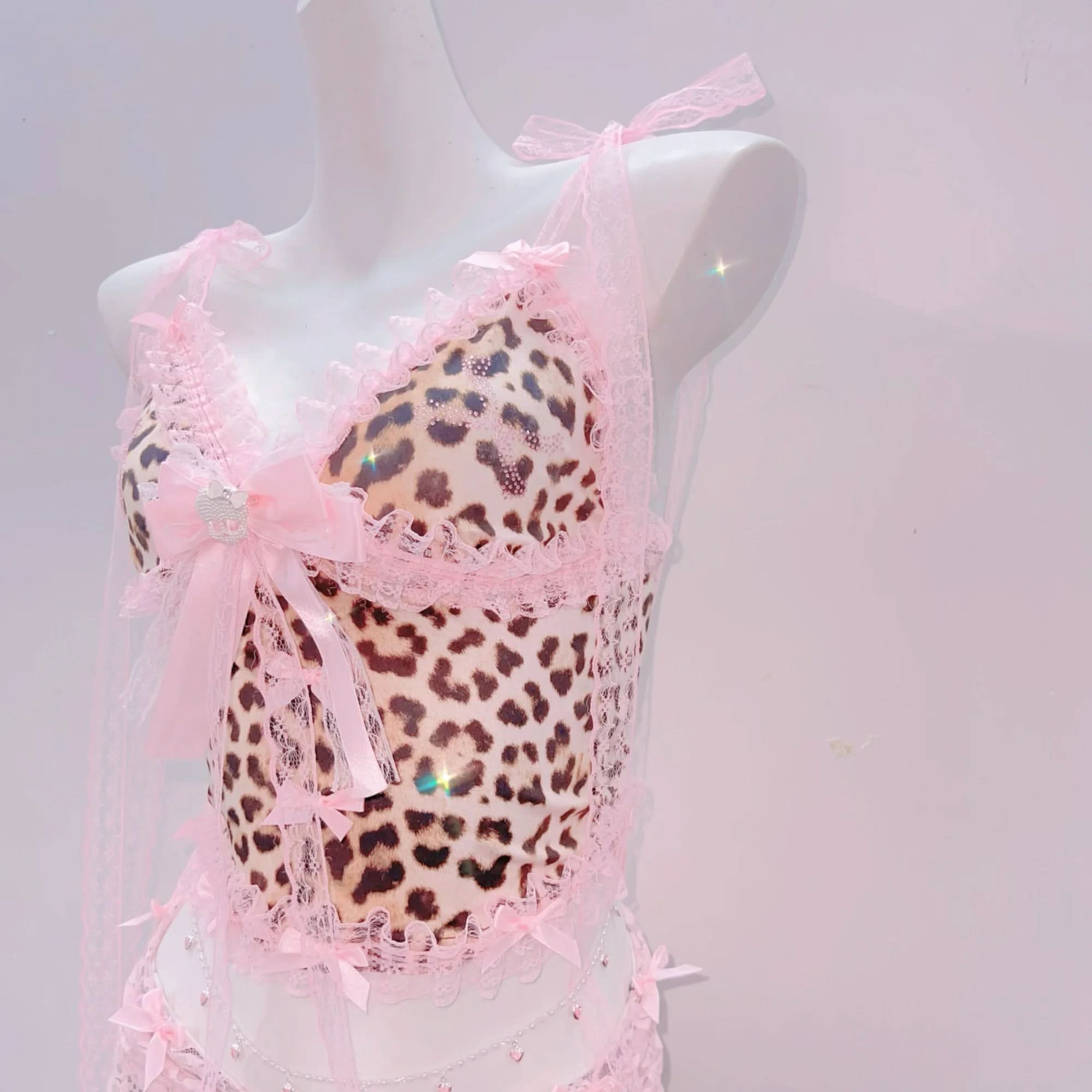 Flirty Coquette Leopard & Pink Lace Cami Shorts Set | Sweet Dreams & Spooky Chic