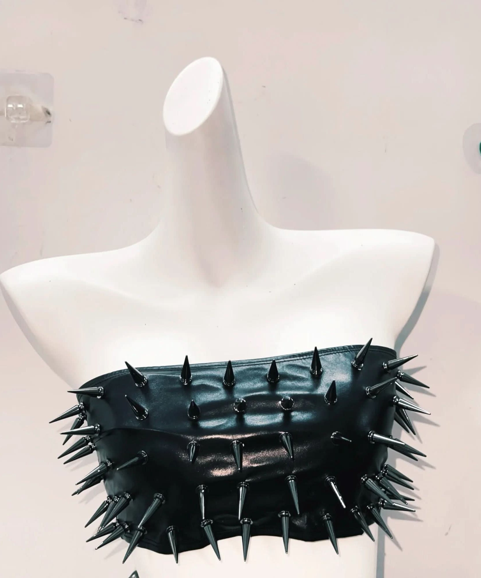 Fierce Spiked Skull Faux Leather Tube Top & Shorts Set | Halloween Rave & Clubwear