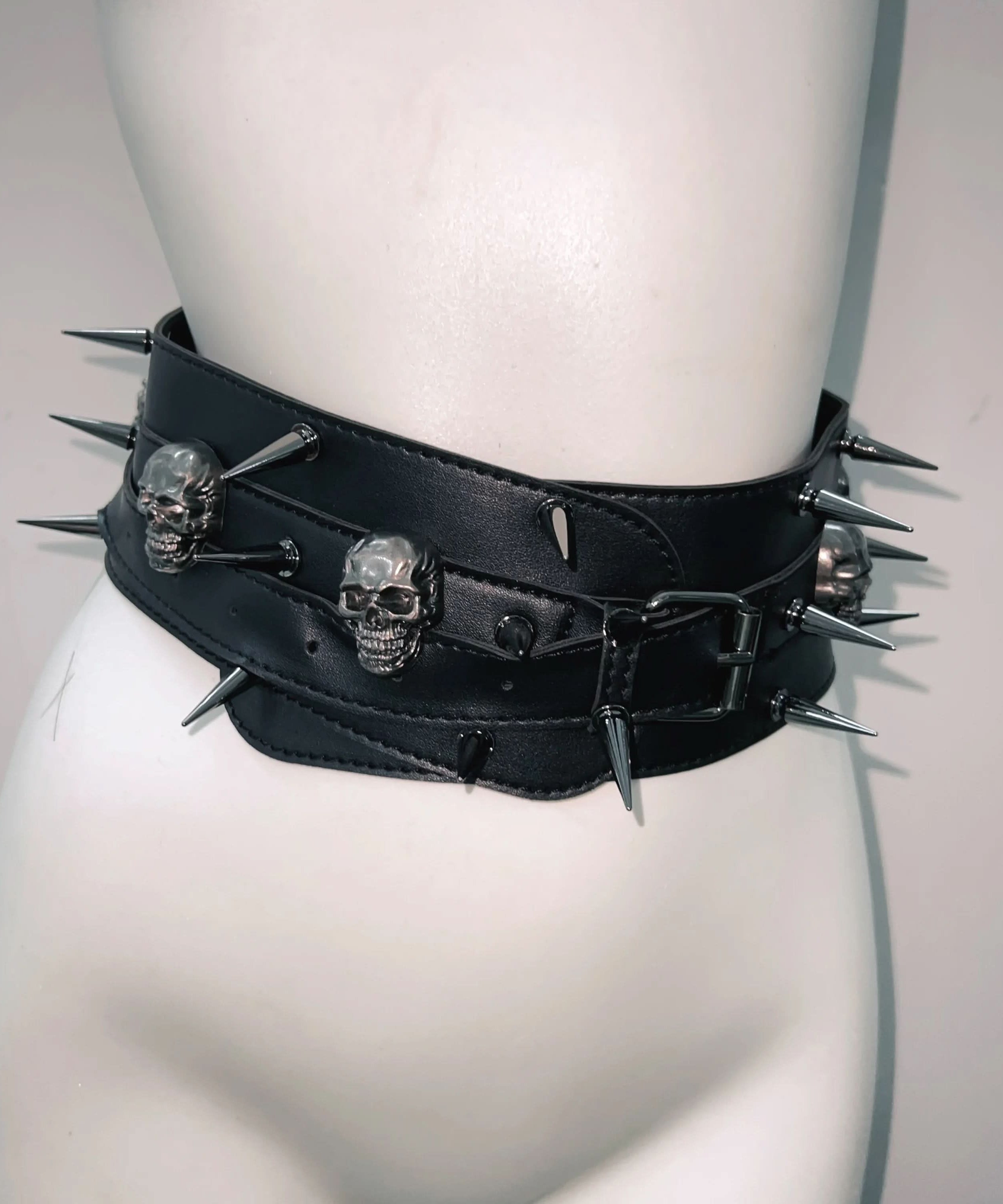 Fierce Spiked Skull Faux Leather Tube Top & Shorts Set | Halloween Rave & Clubwear