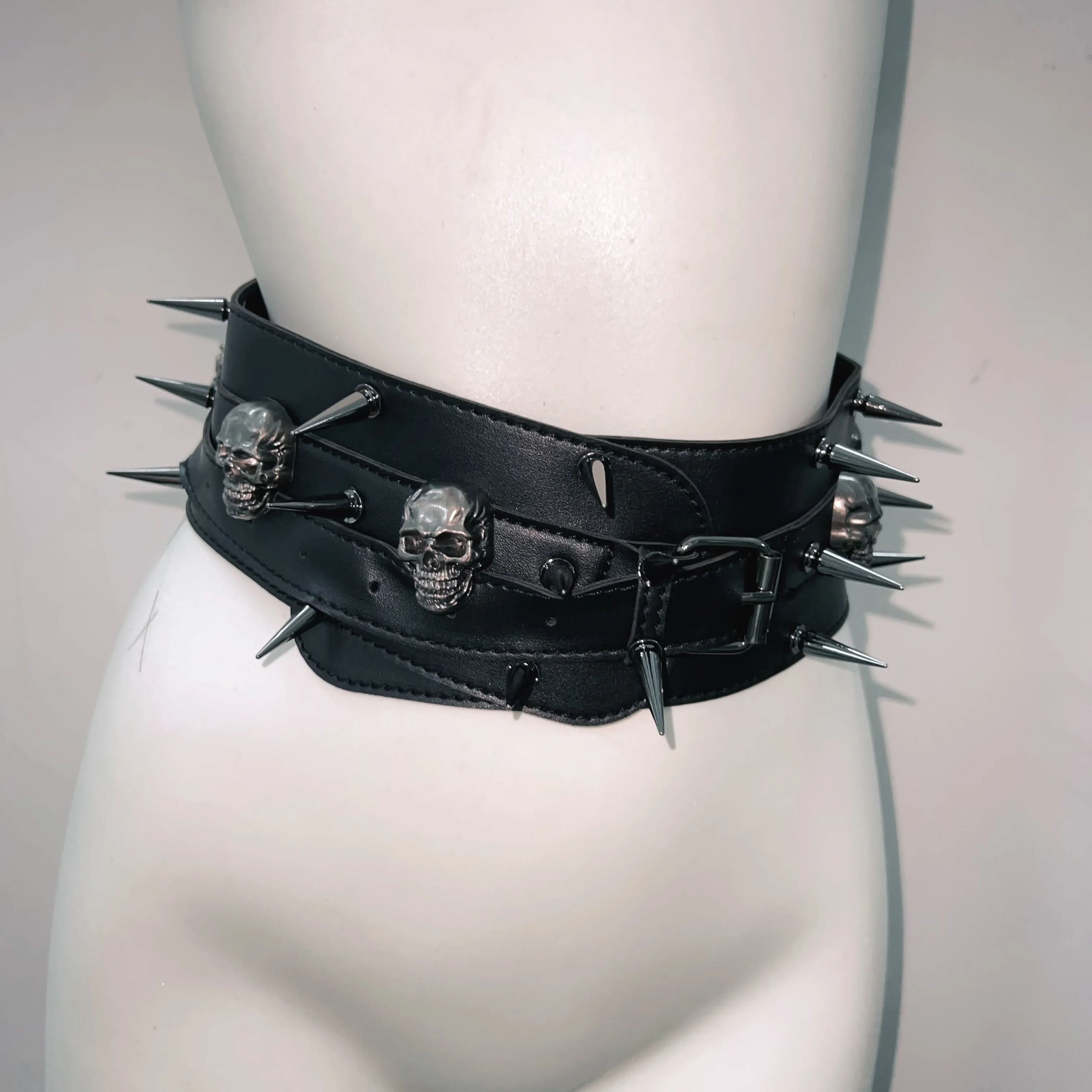 Fierce Spiked Skull Faux Leather Tube Top & Shorts Set | Halloween Rave & Clubwear