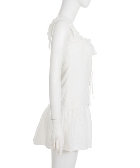 Flirty White Cotton Ruffle Mini Dress | Self-Tie Front & Button Details | Your Fall Getaway Essential