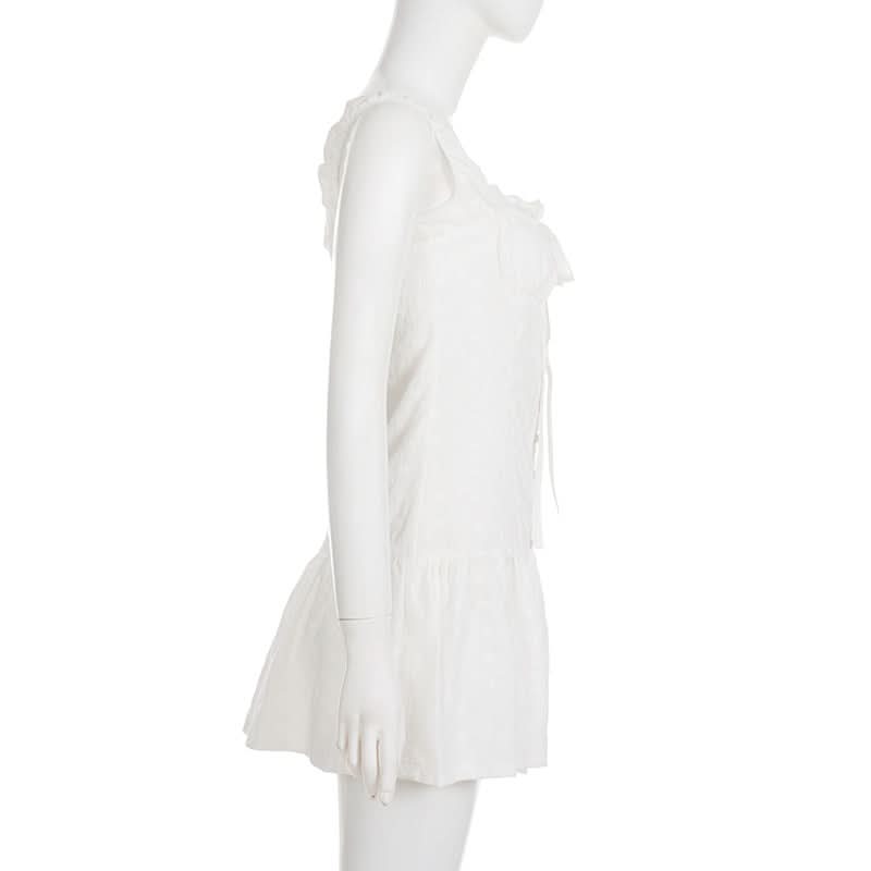 Flirty White Cotton Ruffle Mini Dress | Self-Tie Front & Button Details | Your Fall Getaway Essential