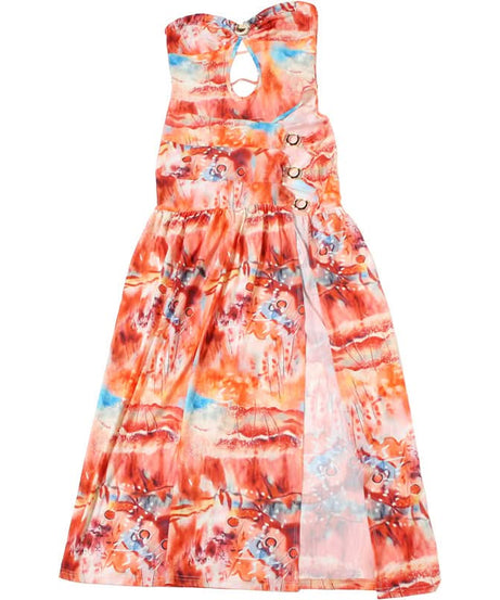 Vibrant Ocean Hues O-Ring Cutout Maxi Dress - Strapless High Slit for Resort & Holiday Getaways