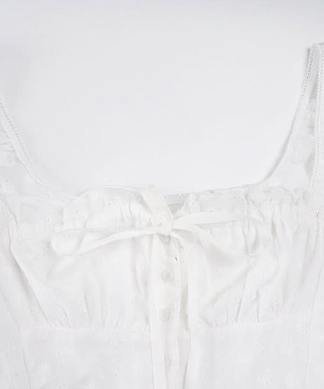 Flirty White Cotton Ruffle Mini Dress | Self-Tie Front & Button Details | Your Fall Getaway Essential