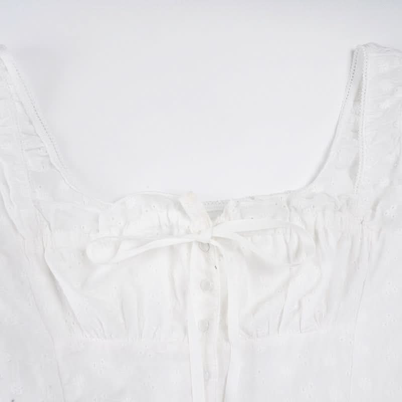 Flirty White Cotton Ruffle Mini Dress | Self-Tie Front & Button Details | Your Fall Getaway Essential