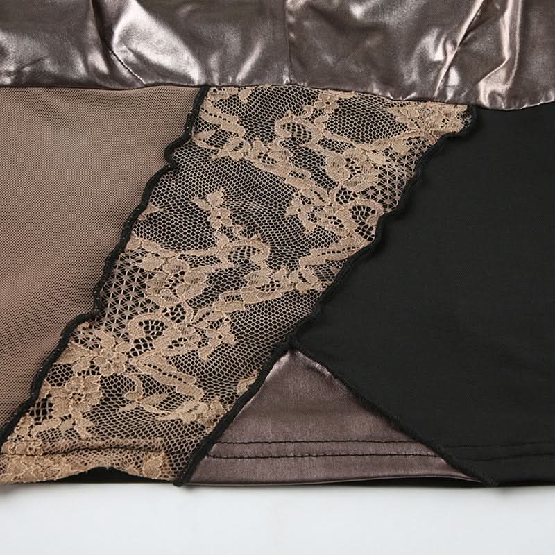 Edgy Glam V-Neck Metallic Lace Patchwork Cami Top - Your Fall 2025 Statement Piece