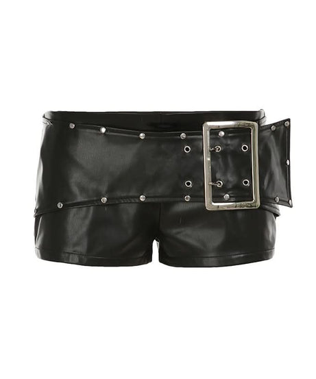 Command Attention: Women's Edgy Faux Leather Buckle Shorts - Y2K Punk Fall Style