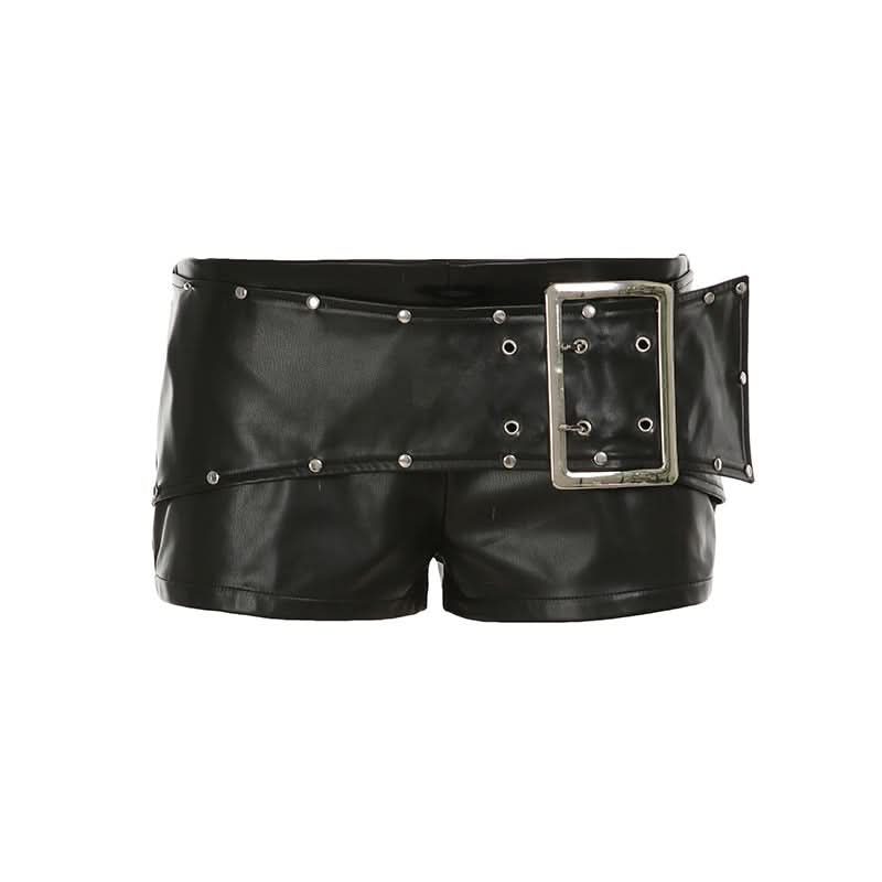 Command Attention: Women's Edgy Faux Leather Buckle Shorts - Y2K Punk Fall Style