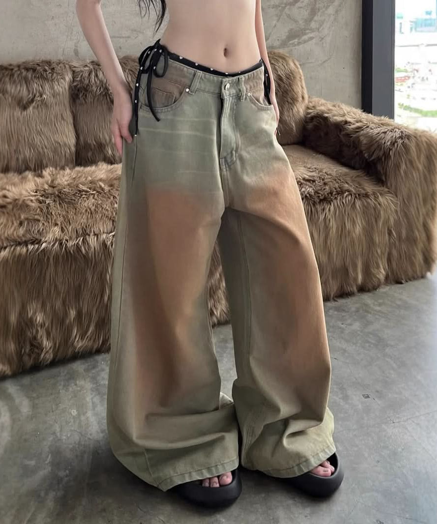 Elevate Your Fall Look: Ombre Wide Leg Baggy Jeans with Chic Tie Details