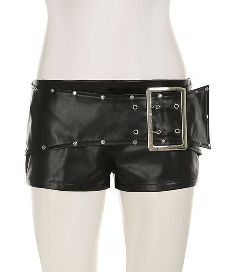 Command Attention: Women's Edgy Faux Leather Buckle Shorts - Y2K Punk Fall Style