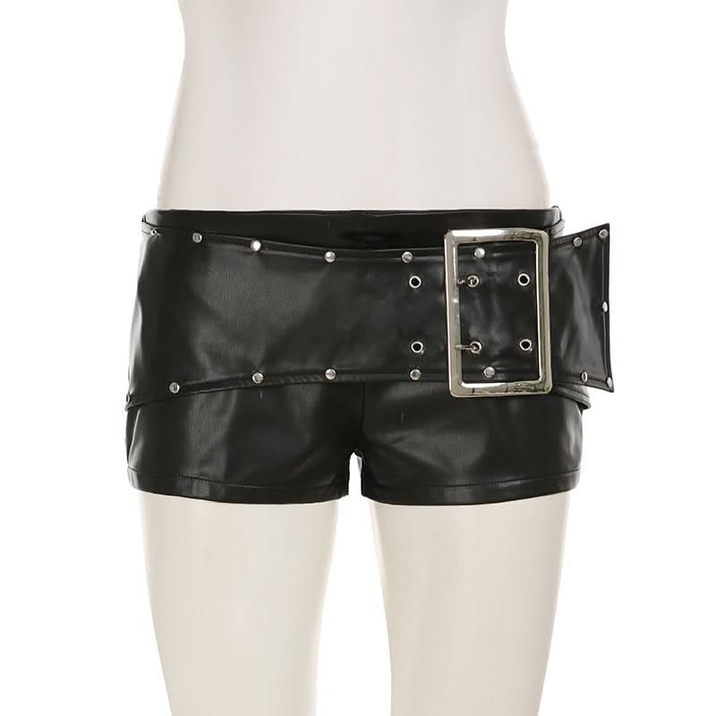 Command Attention: Women's Edgy Faux Leather Buckle Shorts - Y2K Punk Fall Style