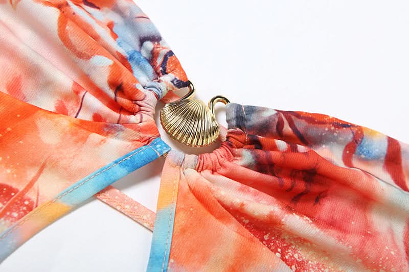 Vibrant Ocean Hues O-Ring Cutout Maxi Dress - Strapless High Slit for Resort & Holiday Getaways