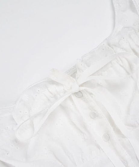 Flirty White Cotton Ruffle Mini Dress | Self-Tie Front & Button Details | Your Fall Getaway Essential