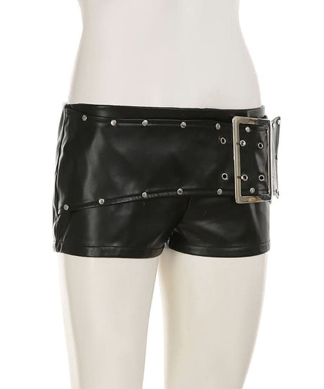 Command Attention: Women's Edgy Faux Leather Buckle Shorts - Y2K Punk Fall Style