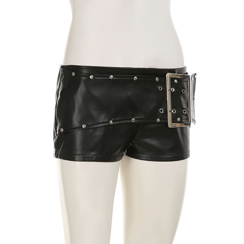 Command Attention: Women's Edgy Faux Leather Buckle Shorts - Y2K Punk Fall Style