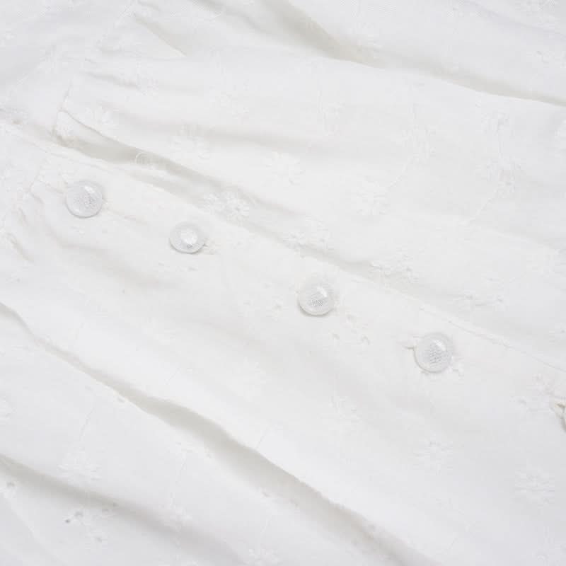 Flirty White Cotton Ruffle Mini Dress | Self-Tie Front & Button Details | Your Fall Getaway Essential