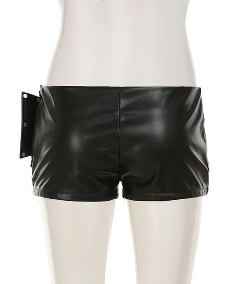 Command Attention: Women's Edgy Faux Leather Buckle Shorts - Y2K Punk Fall Style