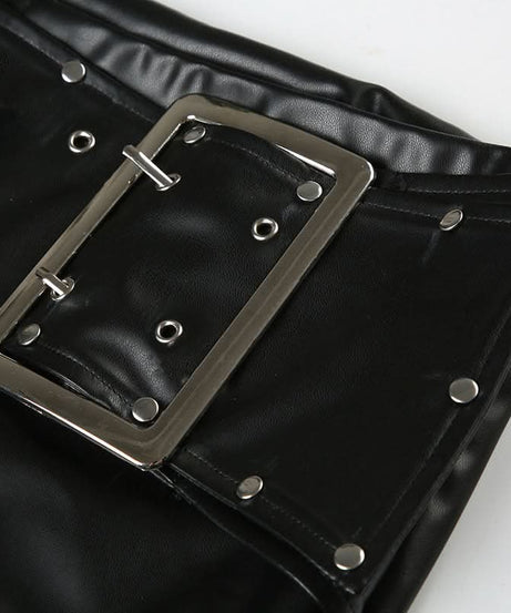 Command Attention: Women's Edgy Faux Leather Buckle Shorts - Y2K Punk Fall Style