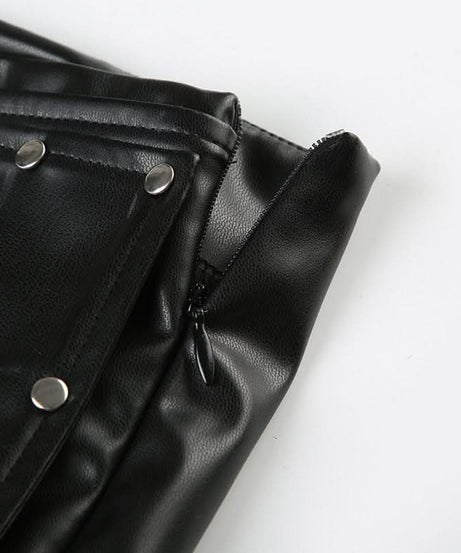 Command Attention: Women's Edgy Faux Leather Buckle Shorts - Y2K Punk Fall Style