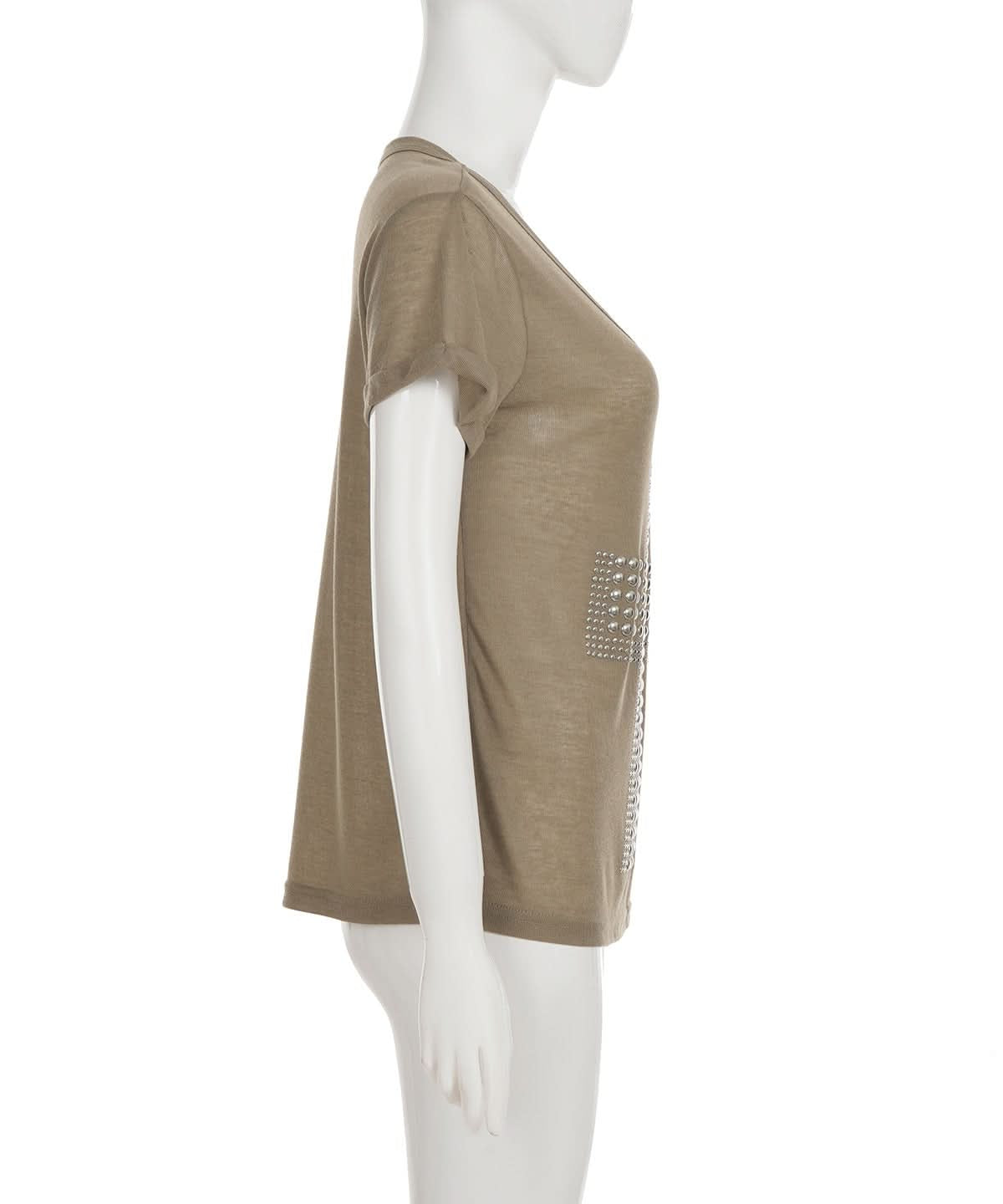 Fall-Ready Studded Cross Off-Shoulder Tee | Edgy Olive Green Top for Women