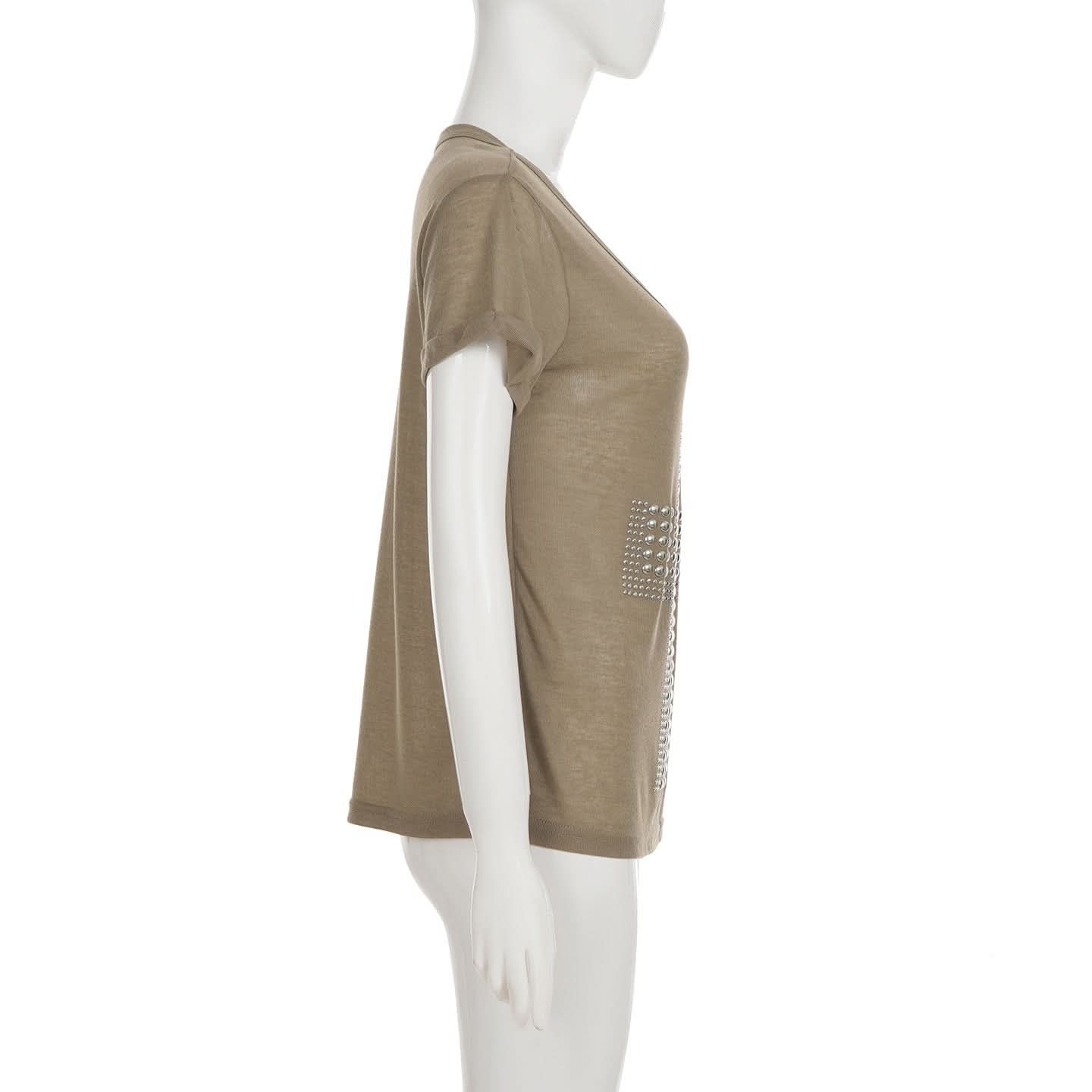 Fall-Ready Studded Cross Off-Shoulder Tee | Edgy Olive Green Top for Women