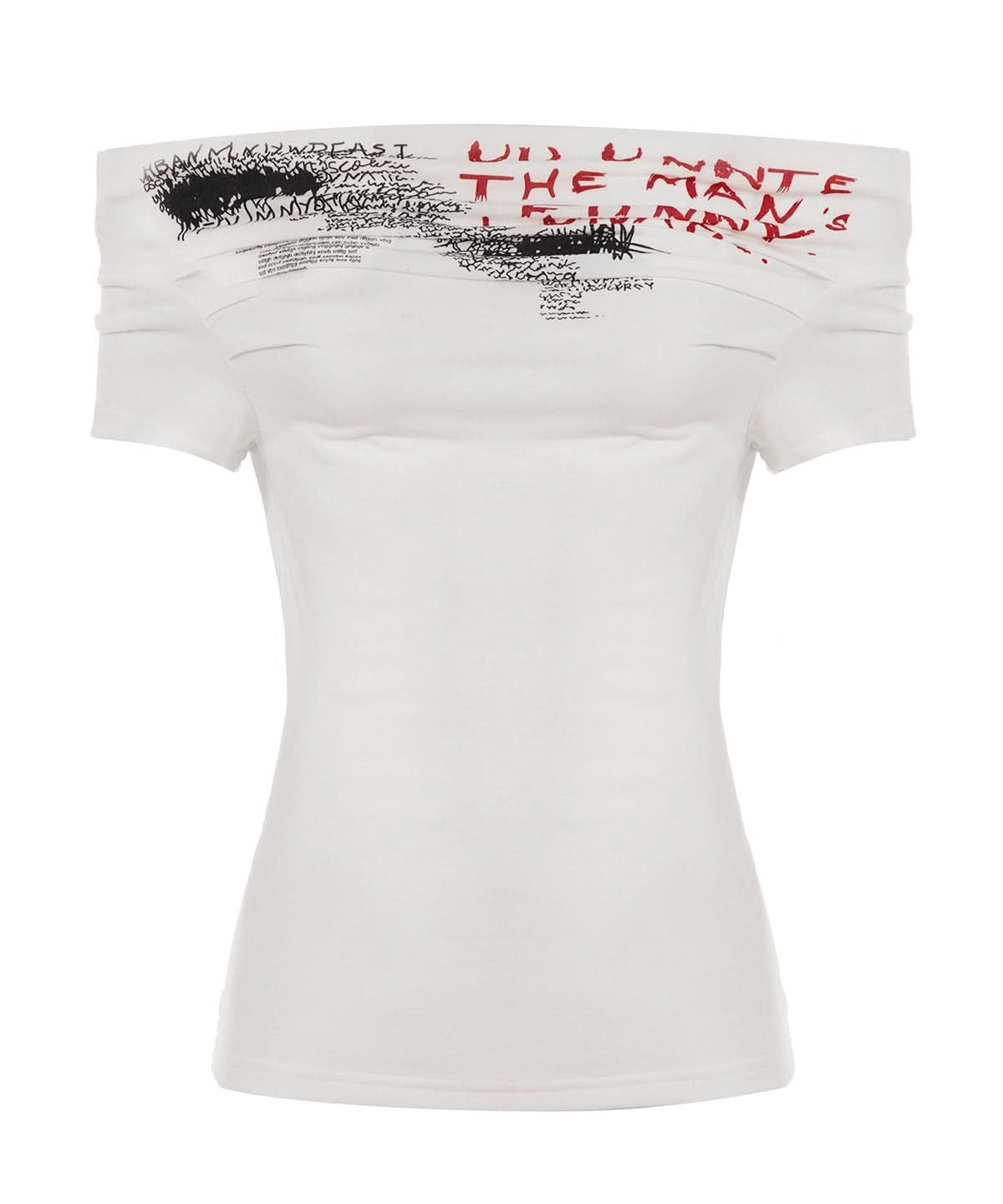 Edgy Statement Off-Shoulder Graphic Tee – Fall's Must-Have 'The Man's Run' Top