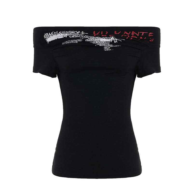Edgy Statement Off-Shoulder Graphic Tee – Fall's Must-Have 'The Man's Run' Top