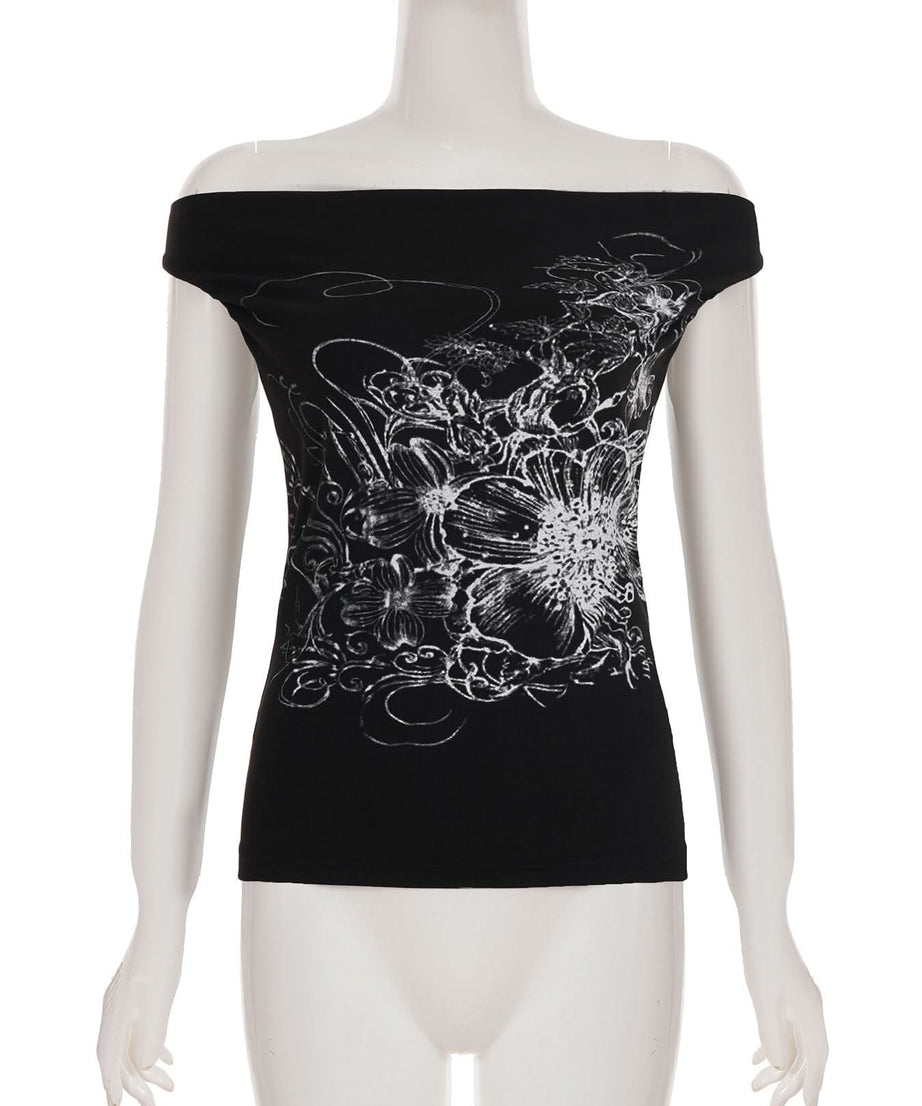 Chic Black Off-Shoulder Floral Print Top – Flattering & Versatile for Fall Fashion