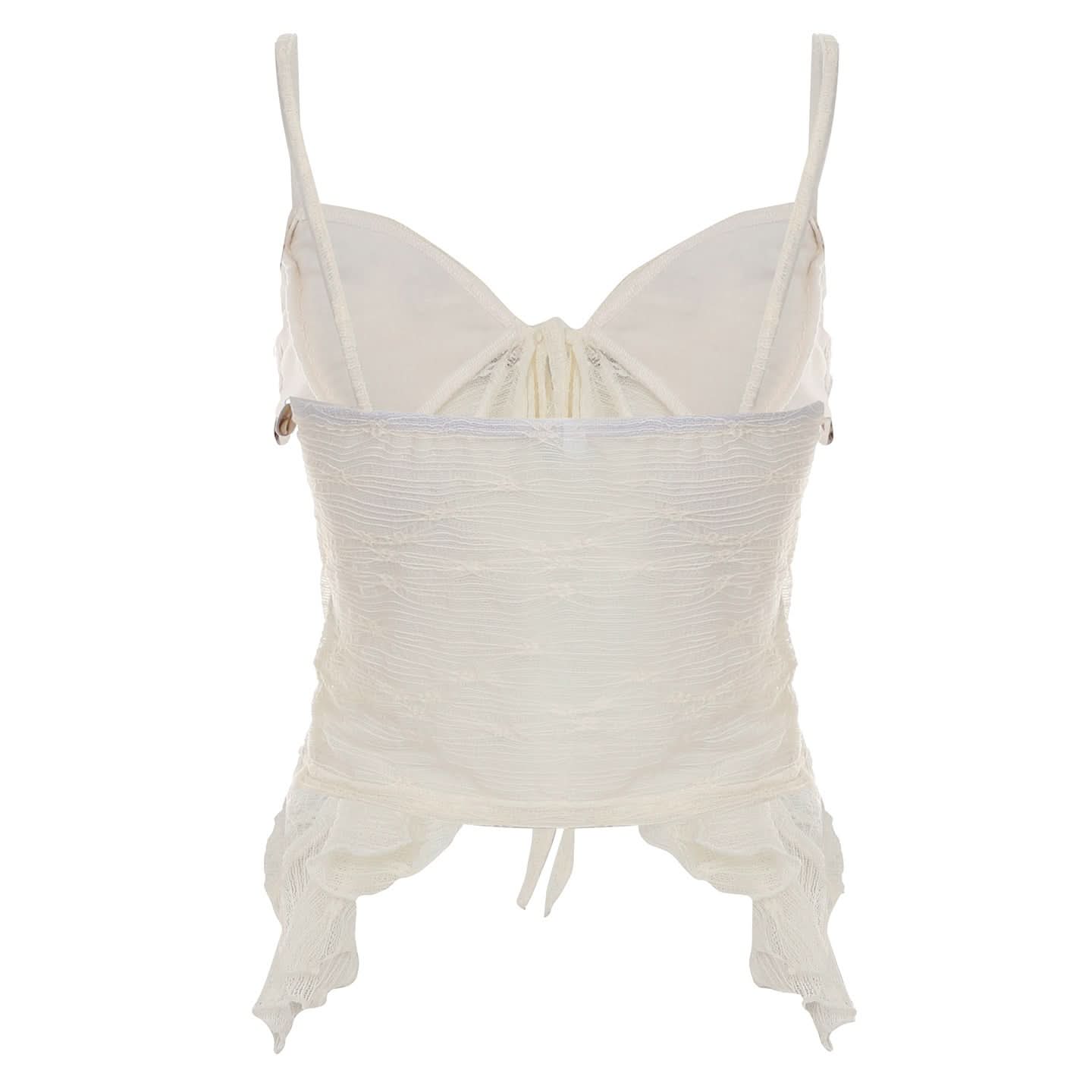 Dreamy Boho Shell Charm Cami Top – Ruffled Self-Tie Backless for Fall Getaways & Resort Chic