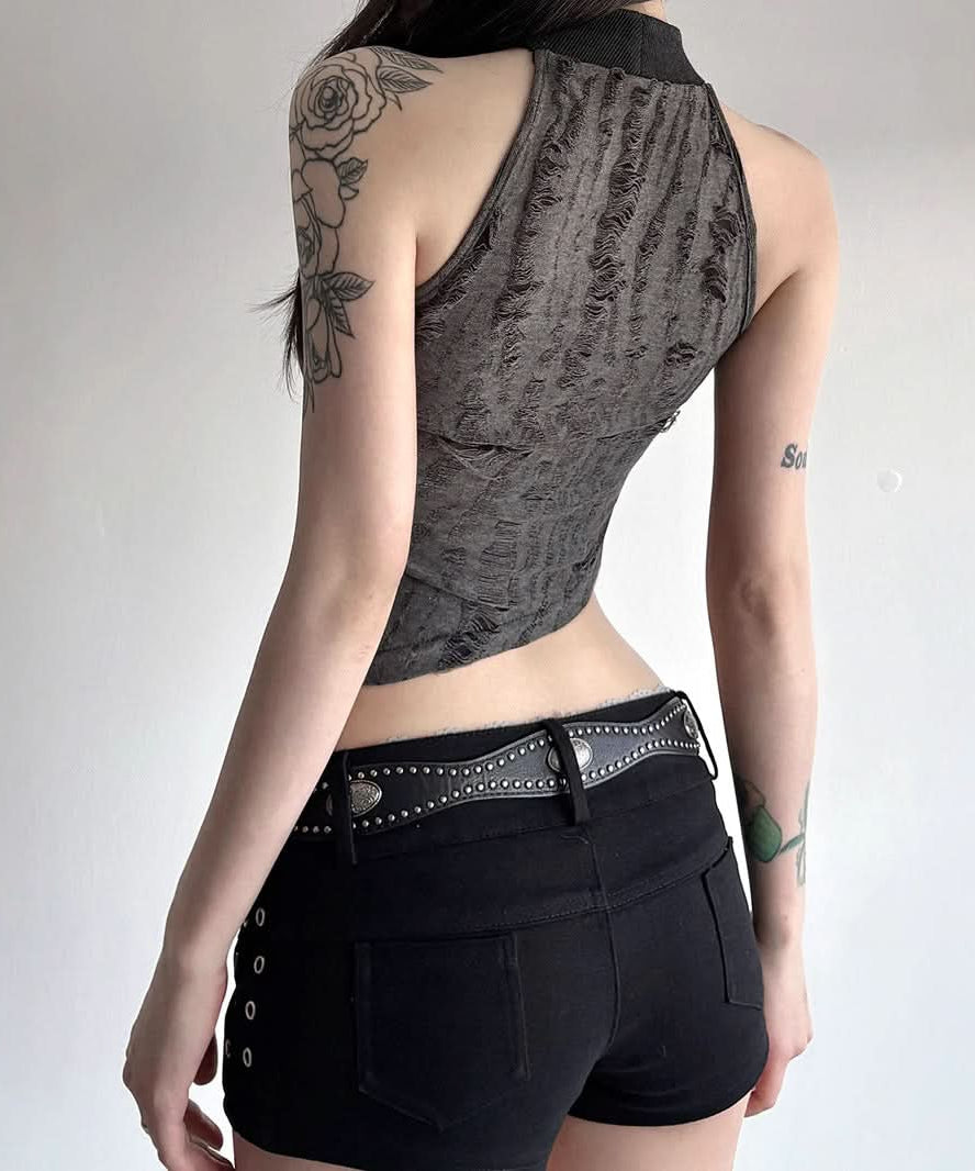 Edgy Asymmetric Distressed Halter Crop Top - Your Bold Fall & Night Out Statement