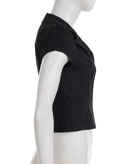 Chic Pinstripe Short Sleeve Blazer Blouse for Women - Fall Office & Versatile Style