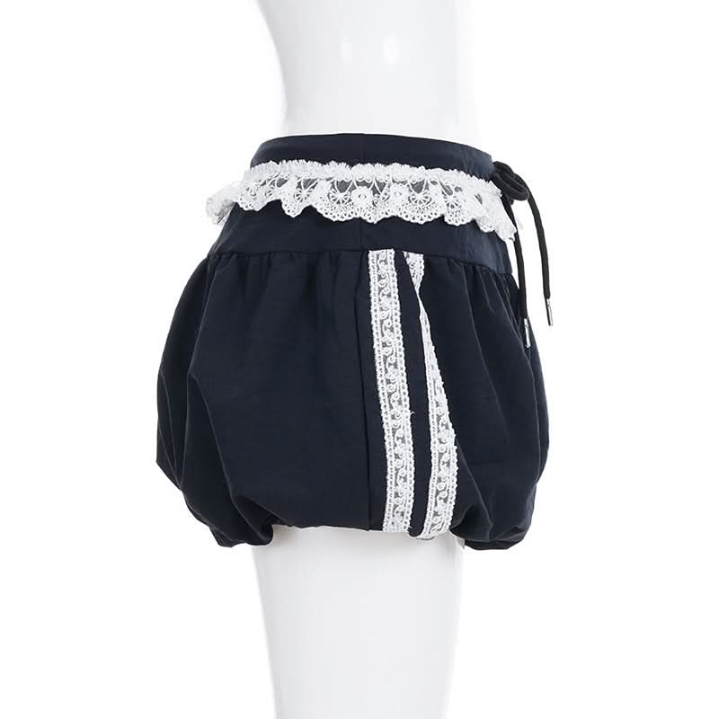 Retro-Chic '98' Navy Lace Trim Drawstring Shorts - Women's Cozy Loungewear & Athleisure