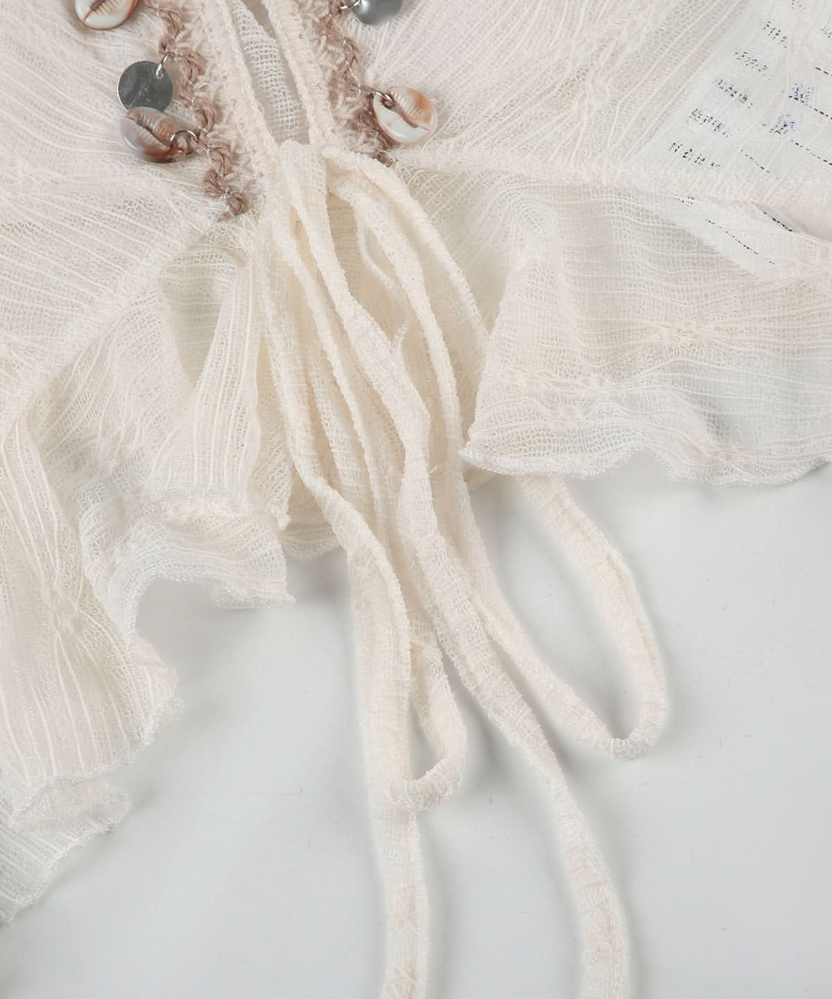 Dreamy Boho Shell Charm Cami Top – Ruffled Self-Tie Backless for Fall Getaways & Resort Chic